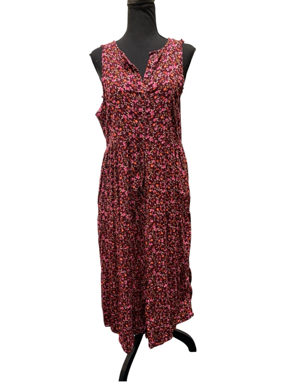 Old Navy Floral Tank Dress in Burgundy, Pink and Orange Size Large